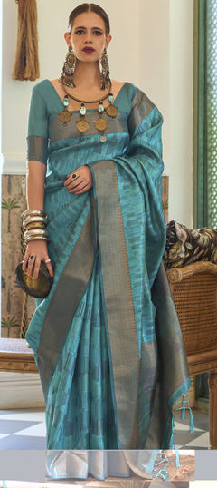 Festive, Traditional Blue color Saree in Organza Silk fabric with South Weaving work : 1845203