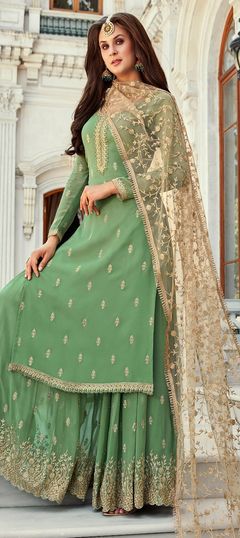 Green color Salwar Kameez in Georgette fabric with Embroidered work