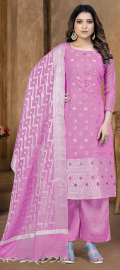 Casual Pink and Majenta color Salwar Kameez in Banarasi Silk fabric with Straight Weaving work : 1845489