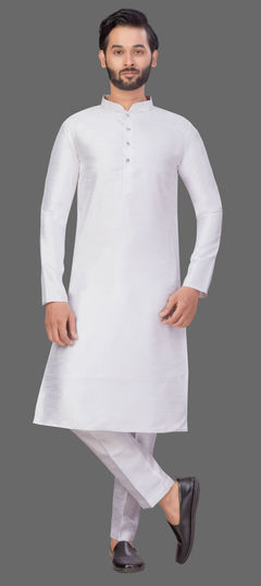 White and Off White color Kurta Pyjamas in Art Silk fabric with Thread work