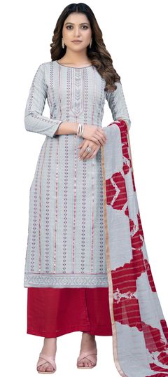 Black and Grey color Salwar Kameez in Cotton fabric with Gota Patti work