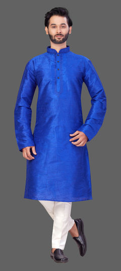 Blue color Kurta Pyjamas in Art Silk fabric with Embroidered, Thread work