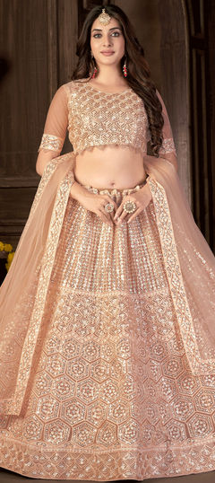 Pink and Majenta color Lehenga in Net fabric with Embroidered, Resham, Sequence, Zari work