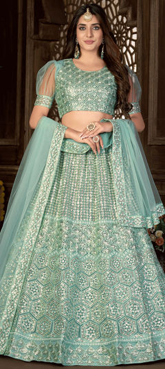 Blue color Lehenga in Net fabric with Embroidered, Resham, Sequence, Zari work