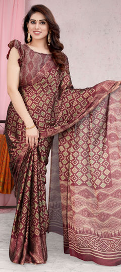 Red and Maroon color Saree in Chiffon fabric with Printed work