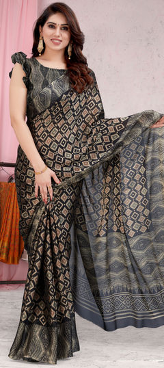Black and Grey color Saree in Chiffon fabric with Printed work