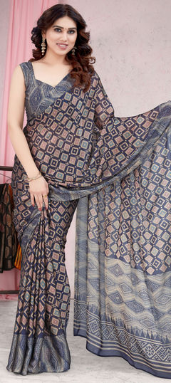 Blue color Saree in Chiffon fabric with Printed work