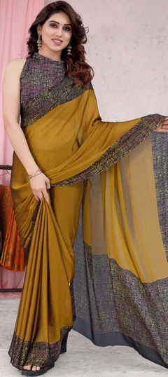 Yellow color Saree in Chiffon fabric with Printed work