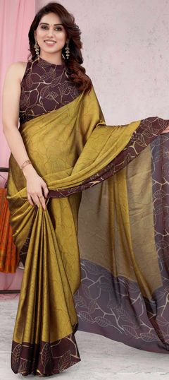 Yellow color Saree in Chiffon fabric with Printed work