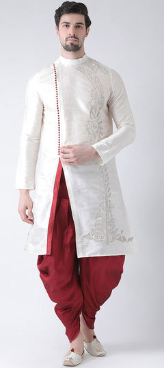 White and Off White color Dhoti Kurta in Dupion Silk fabric with Embroidered work