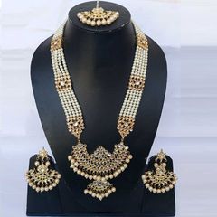 Gold Rodium Polish White and Off White color Necklace in Metal Alloy studded with Kundan
