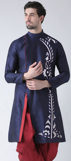 Blue color Kurta in Dupion Silk fabric with Embroidered work