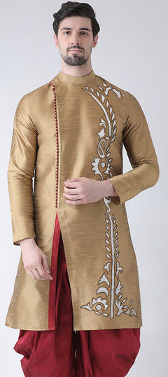 Gold color Kurta in Dupion Silk fabric with Embroidered work