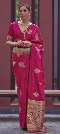 Festive, Traditional Pink and Majenta color Saree in Naylon Silk fabric with South Weaving, Zari work : 1847889