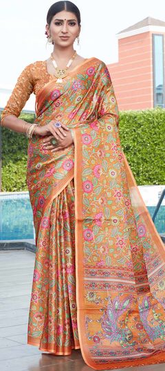 Casual Orange color Saree in Silk cotton fabric with Classic Digital Print work : 1847934