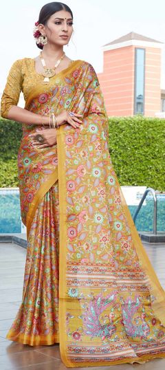 Casual Yellow color Saree in Silk cotton fabric with Classic Digital Print work : 1847944