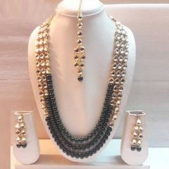 Gold Rodium Polish Red and Maroon color Necklace in Metal Alloy studded with Beads, Kundan