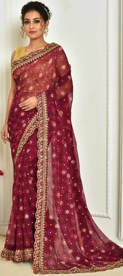 Festive Purple and Violet color Saree in Georgette fabric with Classic Bandhej, Printed, Sequence, Zari work : 1848300