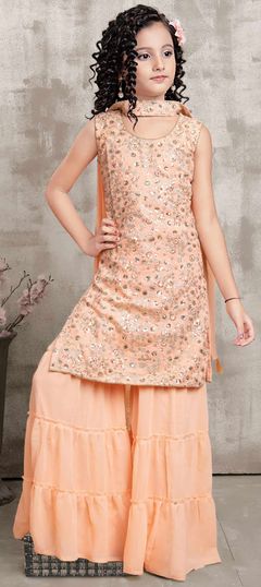 Orange color Kids Salwar in Faux Georgette fabric with Sequence, Thread work : 1848575