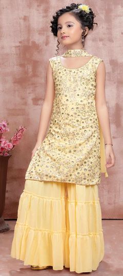 Yellow color Kids Salwar in Faux Georgette fabric with Sequence, Thread work : 1848584