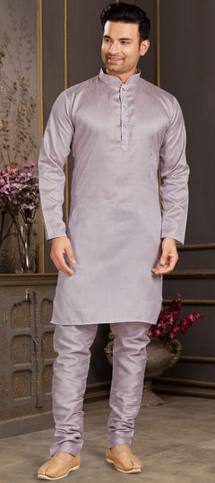 Purple and Violet color Kurta Pyjamas in Art Silk fabric with Thread work