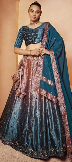 Blue color Lehenga in Velvet fabric with Embroidered, Mirror, Sequence work