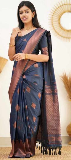 Blue color Saree in Banarasi Silk fabric with Weaving work