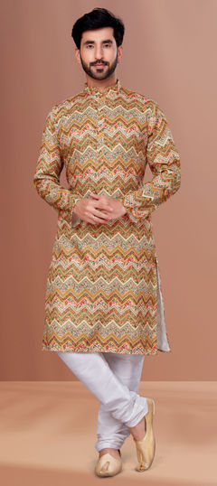 Multicolor color Kurta Pyjamas in Cotton fabric with Digital Print, Embroidered work