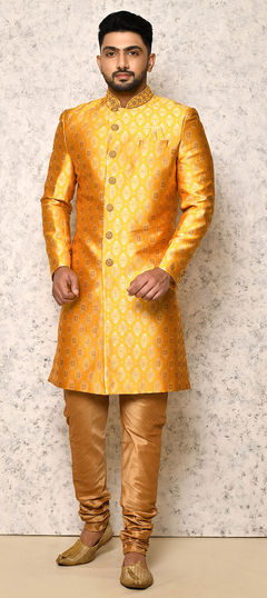 Yellow color IndoWestern Dress in Art Silk fabric with Embroidered work : 1849459