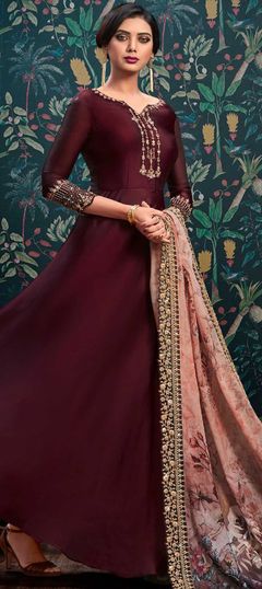 Designer, Party Wear Pink and Majenta color Salwar Kameez in Georgette fabric with Anarkali Embroidered, Stone, Zari work : 1849530