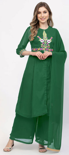 Green color Salwar Kameez in Georgette fabric with Embroidered work