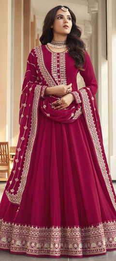 Pink and Majenta color Salwar Kameez in Georgette fabric with Sequence, Thread, Zari work