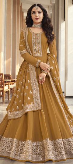 Yellow color Salwar Kameez in Georgette fabric with Sequence, Thread, Zari work