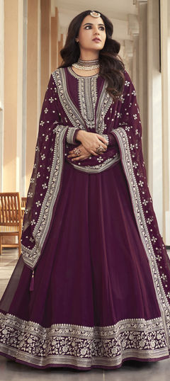 Purple and Violet color Salwar Kameez in Georgette fabric with Sequence, Thread, Zari work