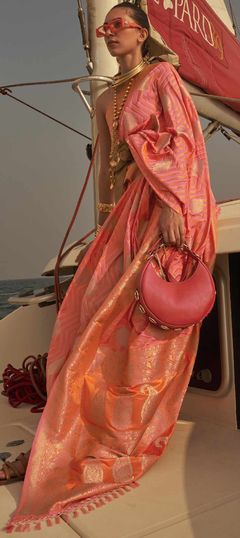 Pink and Majenta color Saree in Satin Silk, Silk fabric with Weaving work