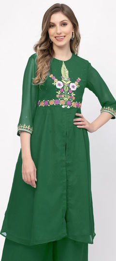 Green color Kurti in Georgette fabric with Embroidered work