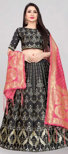 Casual, Festive Black and Grey color Lehenga in Banarasi Silk fabric with A Line Weaving work : 1850395