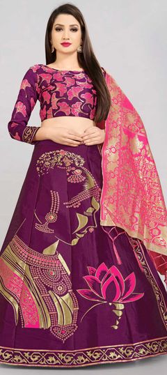 Party Wear Purple and Violet color Lehenga in Banarasi Silk fabric with A Line Weaving work : 1850414