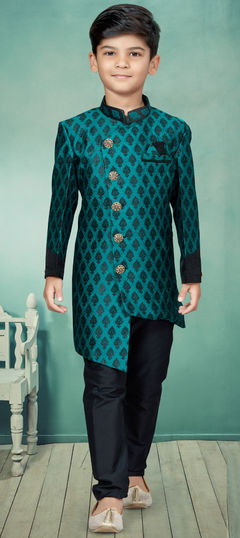 Black and Grey, Green color Boys Indo-Western in Banarasi Silk fabric with Zari work