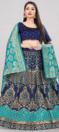 Reception Blue color Lehenga in Banarasi Silk fabric with A Line Weaving work : 1850817