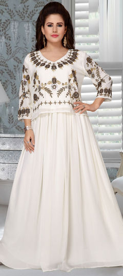 Festive, Reception White and Off White color Kaftan in Faux Georgette fabric with Cut Dana, Stone work : 1850878