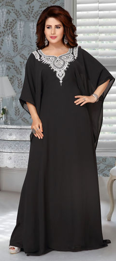 Festive, Reception Black and Grey color Kaftan in Faux Georgette fabric with Stone work : 1850880