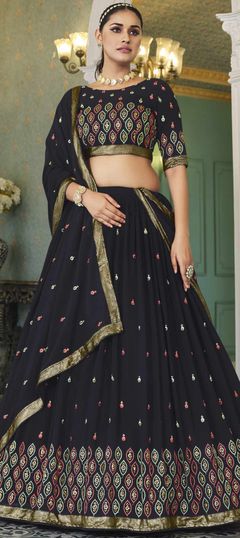 Blue color Lehenga in Georgette fabric with Embroidered, Sequence, Thread work