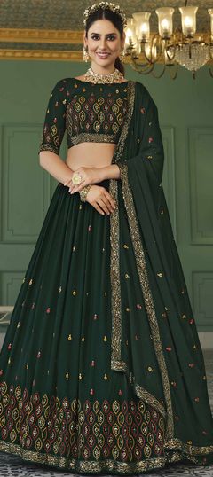 Green color Lehenga in Georgette fabric with Embroidered, Sequence, Thread work