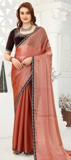 Pink and Majenta color Saree in Organza Silk, Silk fabric with Border, Zircon work