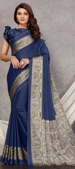 Blue color Saree in Chiffon fabric with Printed work