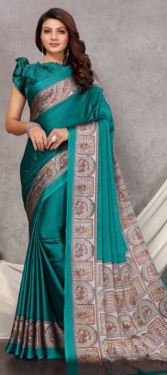 Blue color Saree in Chiffon fabric with Printed work