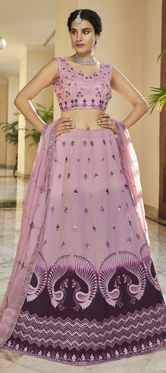 Pink and Majenta, Purple and Violet color Lehenga in Art Silk fabric with Embroidered, Sequence, Thread work