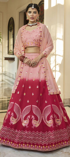 Pink and Majenta color Lehenga in Art Silk fabric with Embroidered, Sequence, Thread work