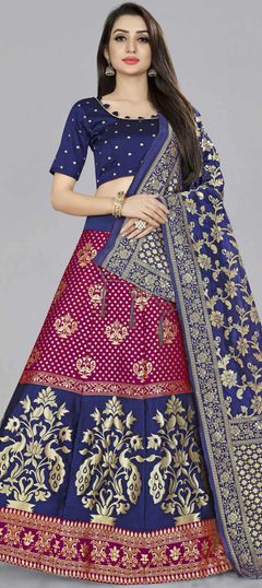 Festive, Party Wear Blue, Pink and Majenta color Lehenga in Banarasi Silk fabric with A Line Weaving work : 1851636